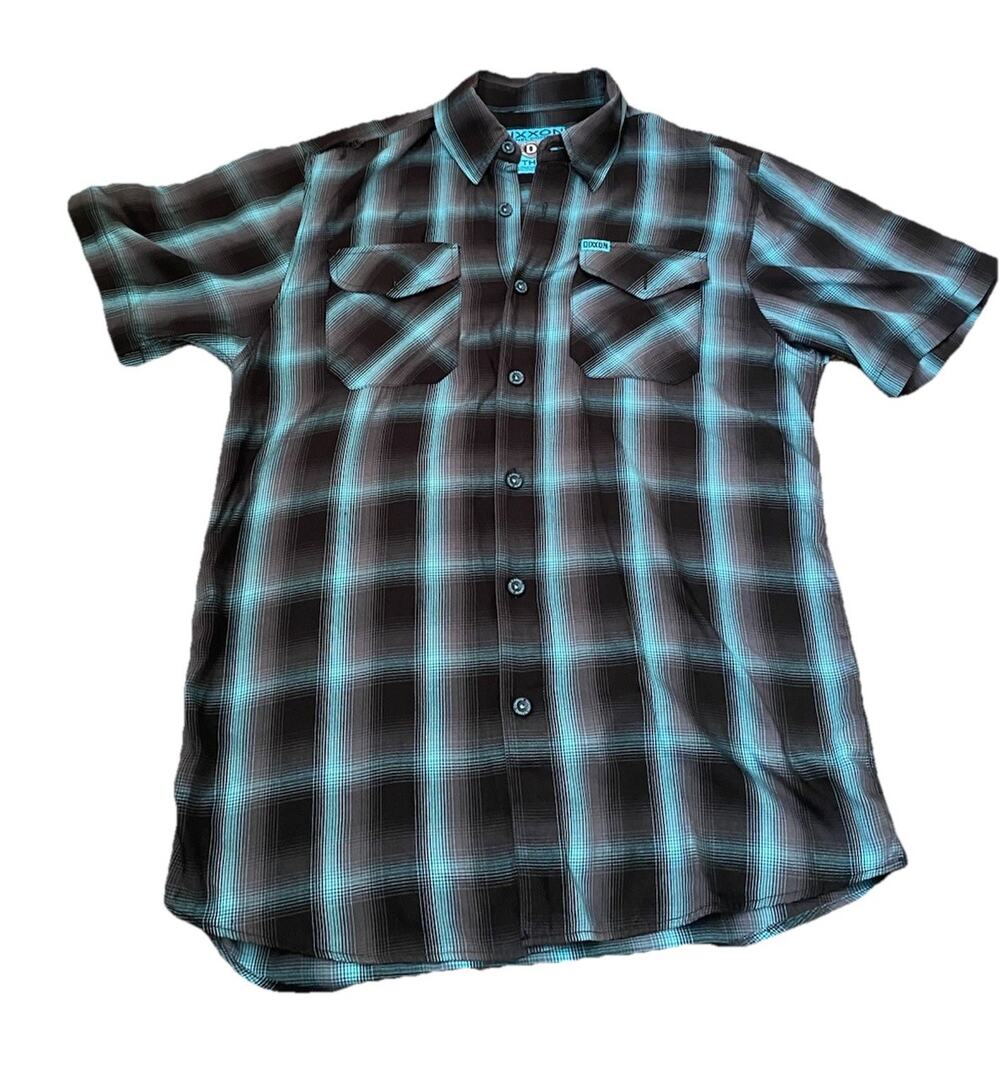Dixxon Flannel Shirt Mens M Fifth Ave Bamboo Short Sleeve Blue Shirt READ